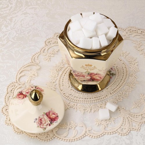 Fanquare Vintage Royal Style Canisters - Floral Porcelain Sugar Bowl Set of 3 with Gold Trim & Airtight Lid