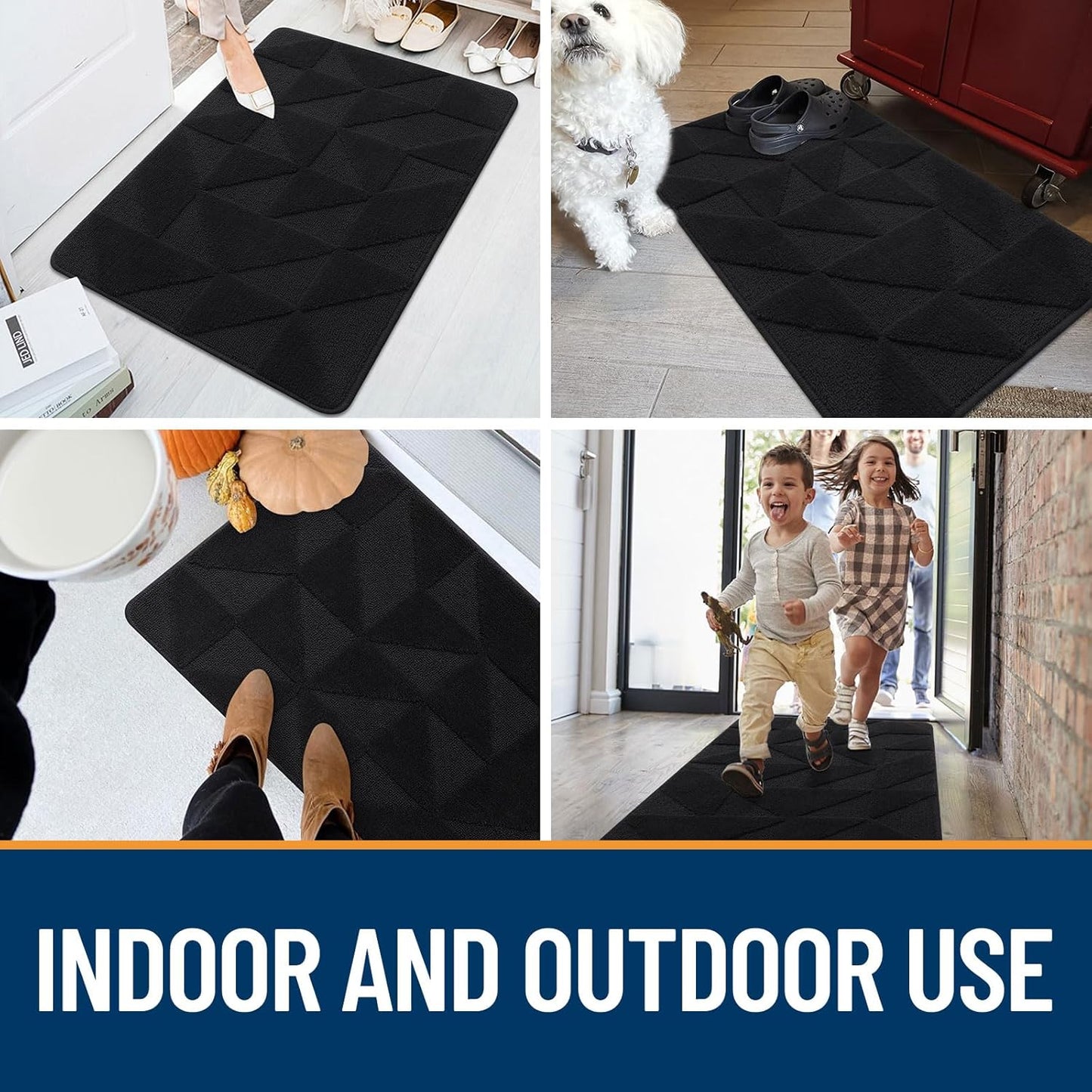 OLANLY Indoor Door Mat - Non-Slip, Absorbent, Washable Entryway Mat | Low-Profile Design (32x20 inches, Black)