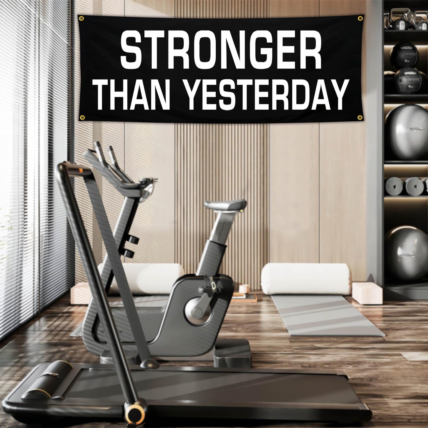 Bomtas Motivational Gym Posters Banners Flags for Home Gym Room Guys Office Bedroom Stronger Than Yesterday Inspirational Flag Banner 24x72 Inch Motivation Wall Art Decor