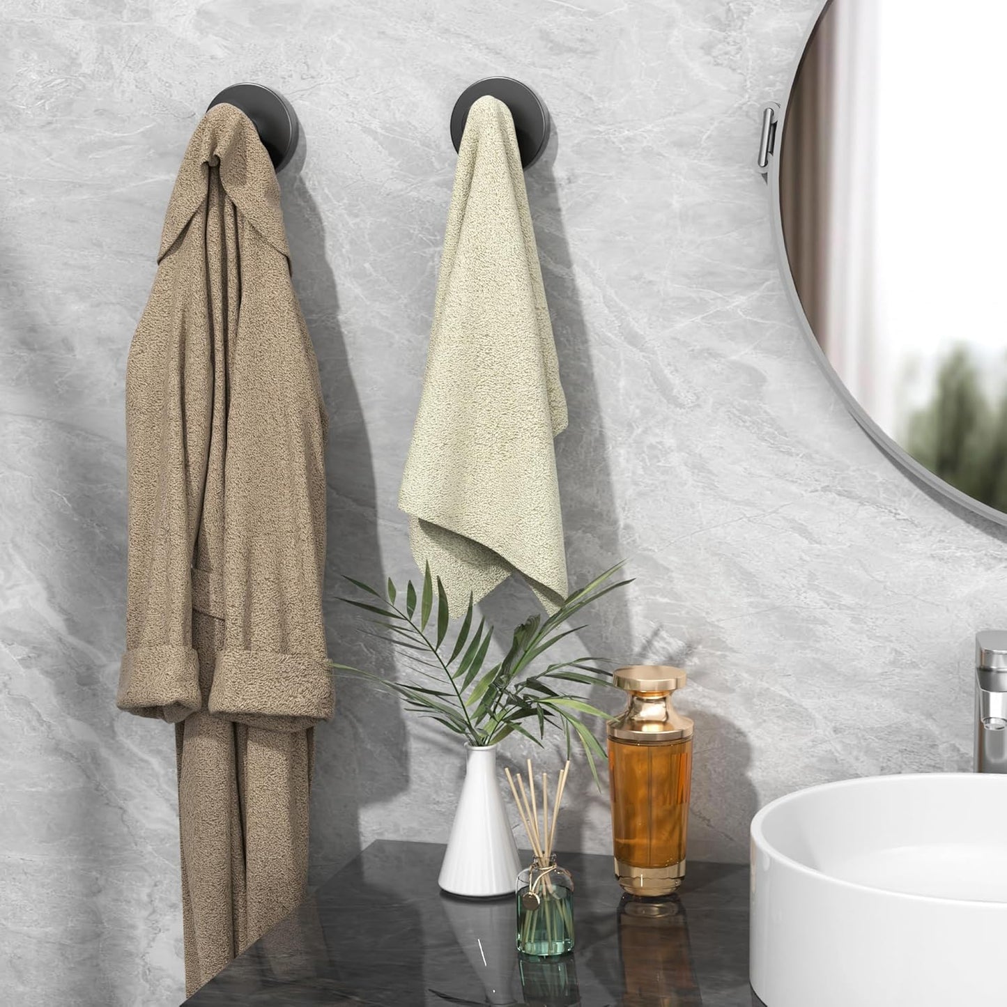 Ninth Five Heavy Duty Shower Suction Cup Hooks - Removable Bathroom Wall Hooks for Towels & Robes | 4 Pack, Black