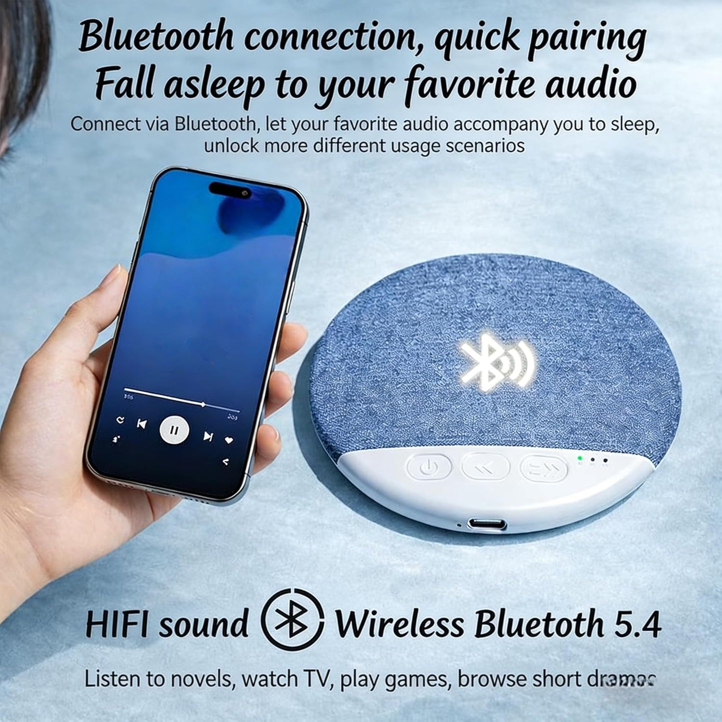 JYETLWJ 2026 1.1cm 5.4, New Bluetooth Pillow Speaker for Sleeping, Ultra-Thin Under Pillow Speaker with White Noise