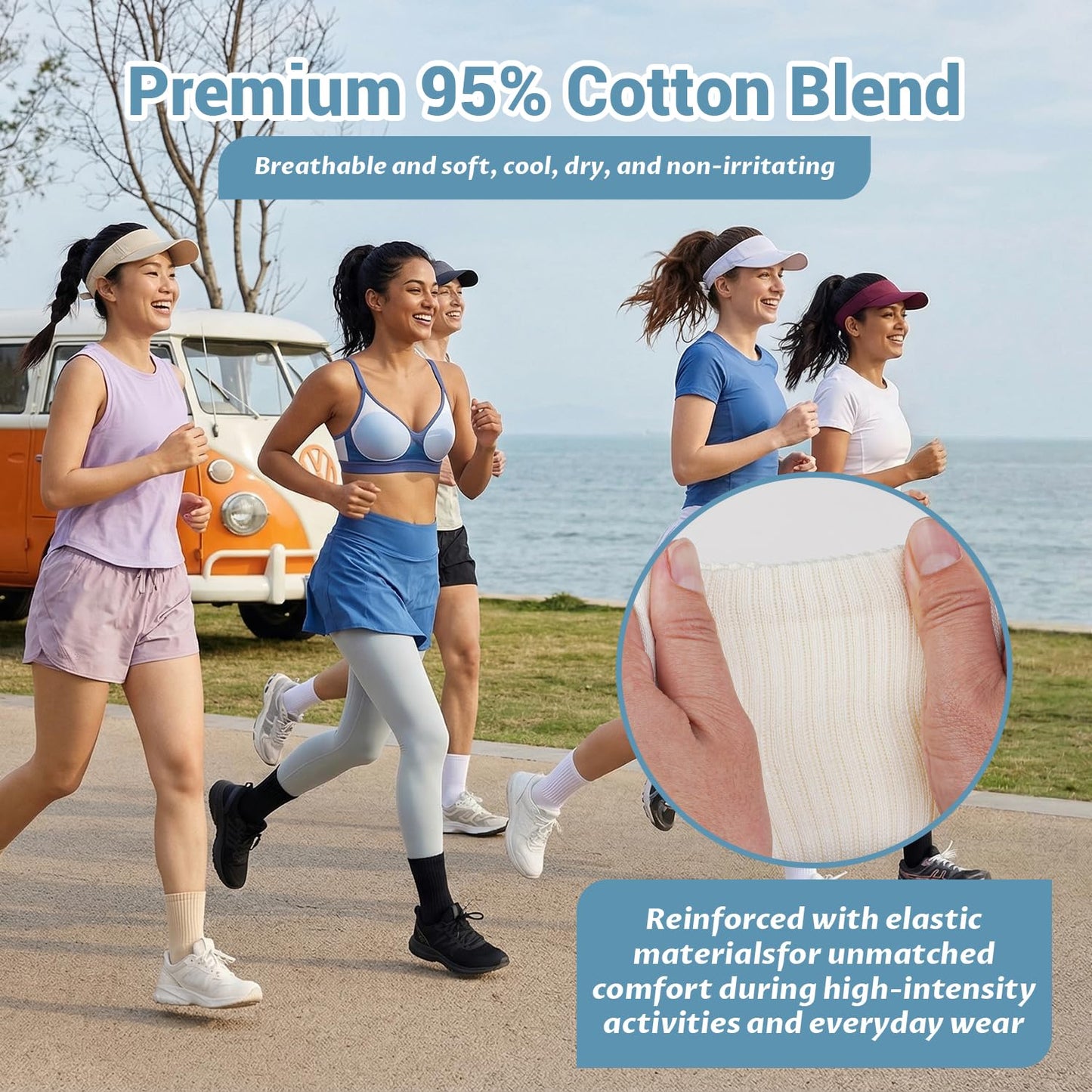 Arch Compression Athletic Socks - 6 Pairs for Women, Moisture Wicking with 95% Cotton, Seamless Toe for Secure Fit