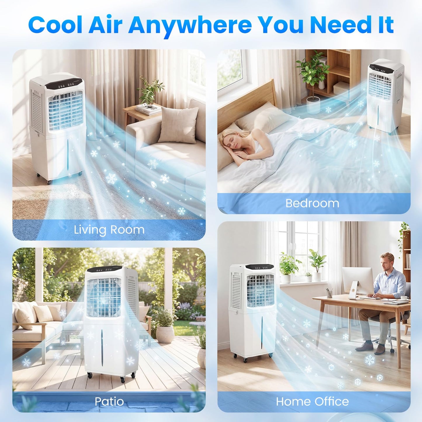Auertech Evaporative Air Cooler, 16 Gal Detachable Water Tank Swamp Cooler with 6 Ice Packs, Portable Room Cooling Fan, Windowless Air Conditioners for Workshop Garage Patio Indoor Outoor