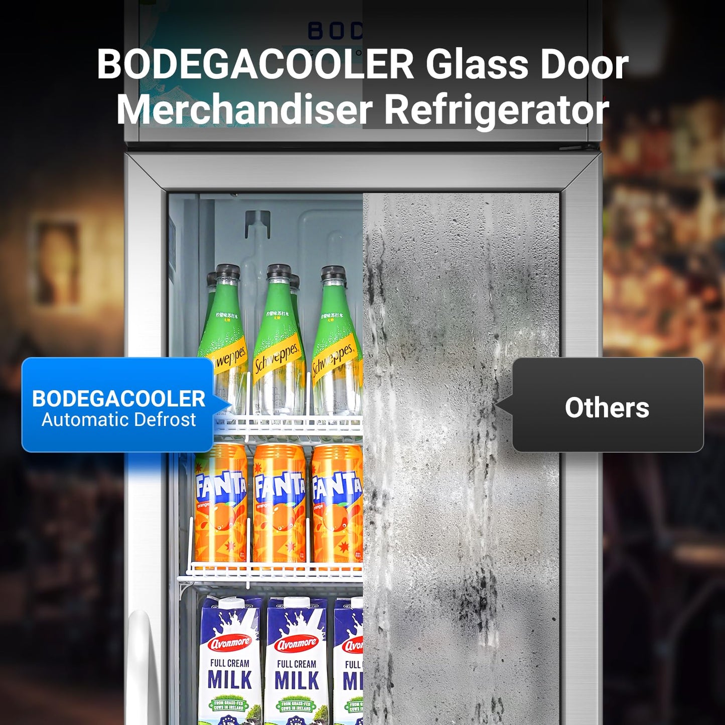 BODEGACOOLER Commercial Merchandiser Refrigerator, 12.5 Cu.Ft Glass Door Display Cooler, Upright Beverage Refrigerator with Soft LED Light, Adjustable Shelves, 4 Heavy-Duty Stainless Steel Casters