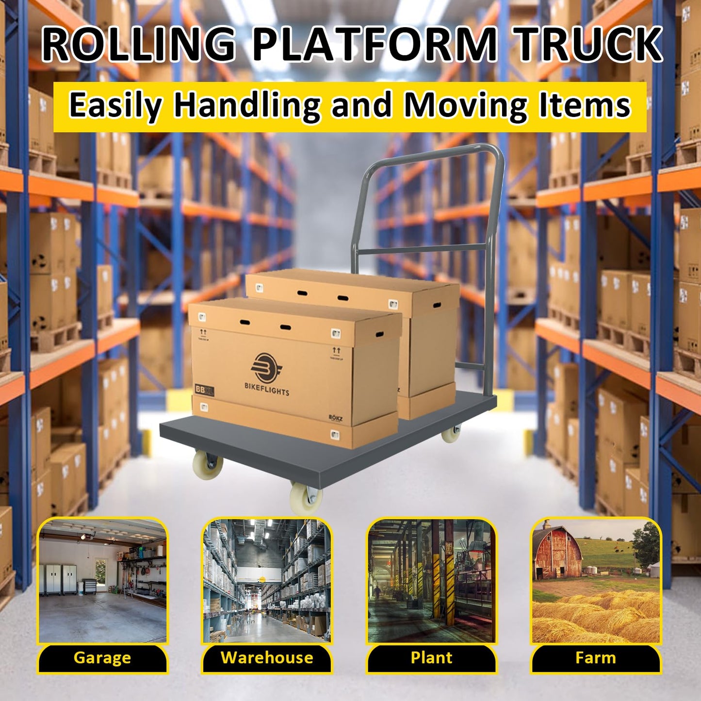 Heavy Duty Platform Truck Moving Flatbed Cart, 24"x36"Push Dolly, 2000 LBS Dolly Cart Flatform with Wheels and Handle, Steel Flatbed Cart for Luggage Moving, Shopping