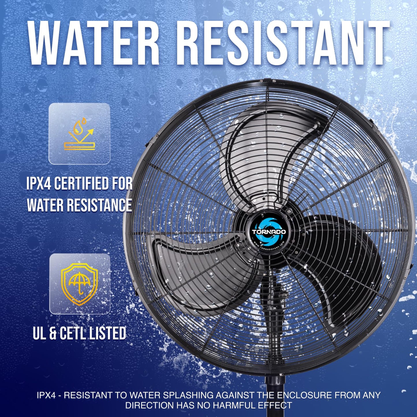 Tornado - 20 Inch High Velocity Metal Oscillating Pedestal Fan 5250 CFM - Commercial, Industrial Use Water-Resistant