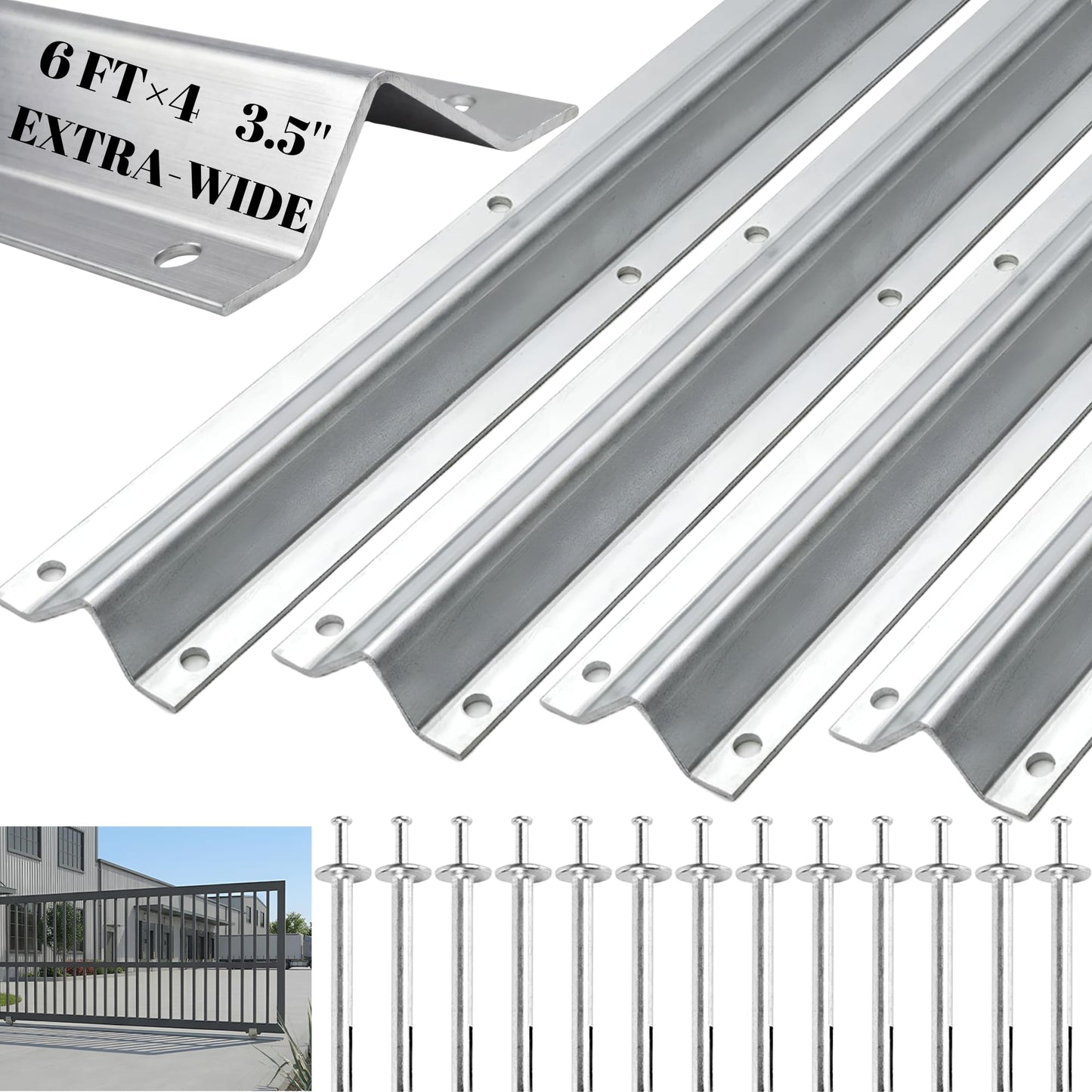 24 FT Extra Wide 3.5" Wide Heavy Duty V-Track for Sliding Gate, Compatible with 4" & 6" V-Groove Wheels, Galvanized Steel Ground Track Modular Design for Driveway, Warehouse & Industrial Gates