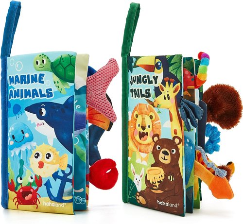 Hahaland Baby Toys - 2-Pack Crinkle Books for Infants | Soft Cloth Sensory Touch Books for 0-6 Months
