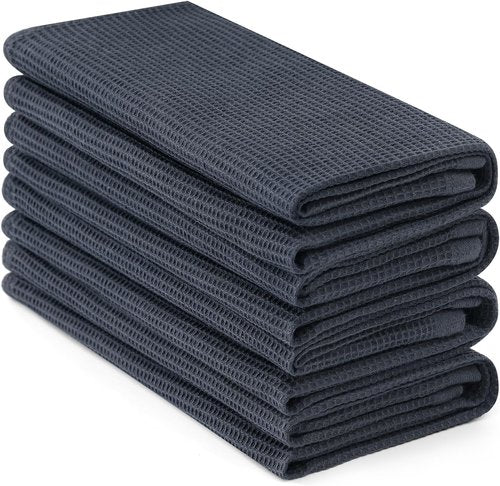 Homaxy 100% Cotton Waffle Weave Kitchen Towels - Soft, Absorbent & Quick-Dry - 4 Pack, Dark Grey, 16 x 26 Inches