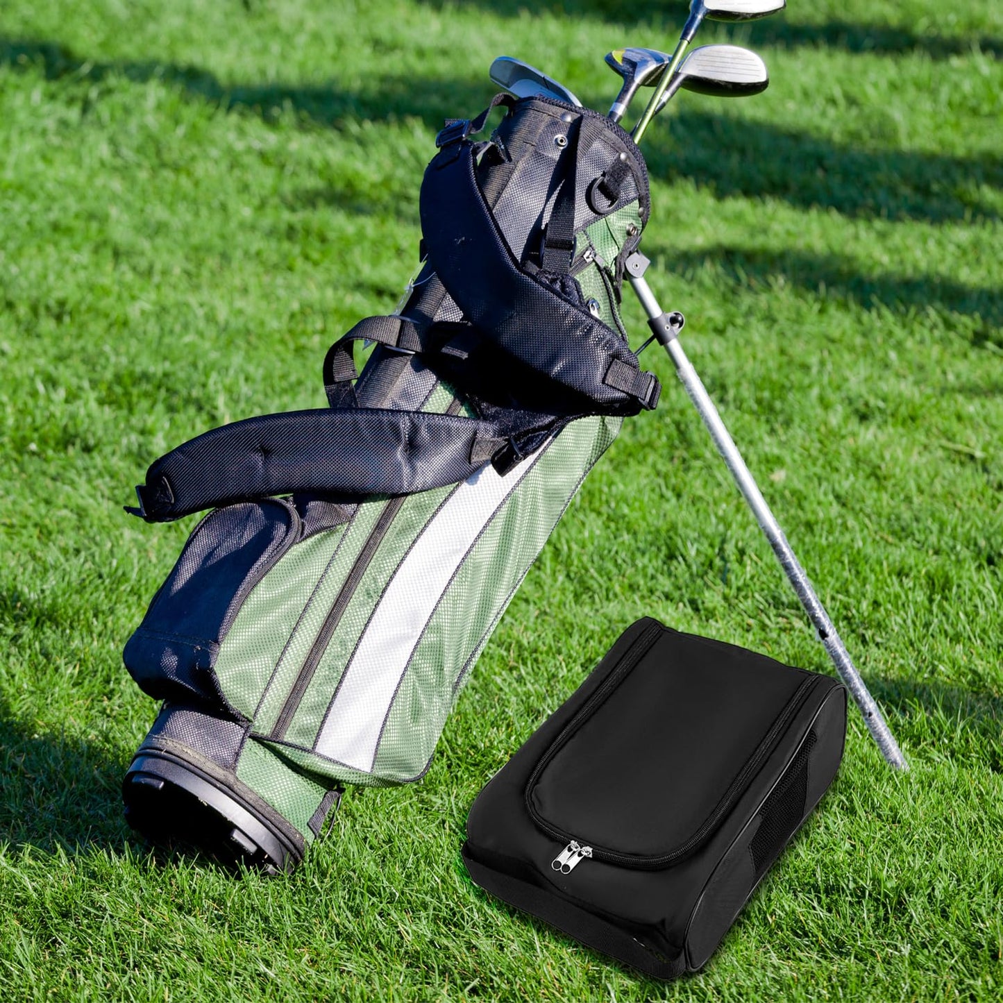 QWORK Golf Shoe Bag - 2 Pack Outdoor Zippered Shoe Carrier with Mesh Holes - Compatible with Various Shoe Sizes -Sport Shoes Bag Travel Shoe Bags