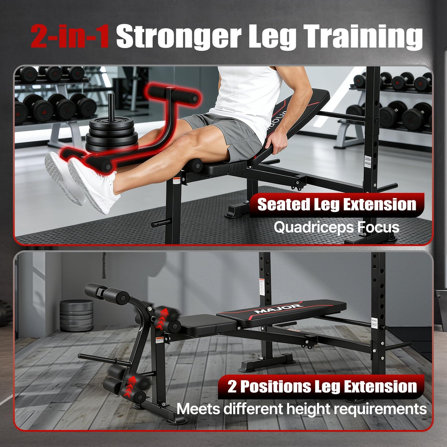 MAIDOMA 750LBS Weight Bench with Bench press rack, Adjustable Workout Bench Set with Leg Extension/Curl,Standard Bench Press Set for Home Gym Full Body Training