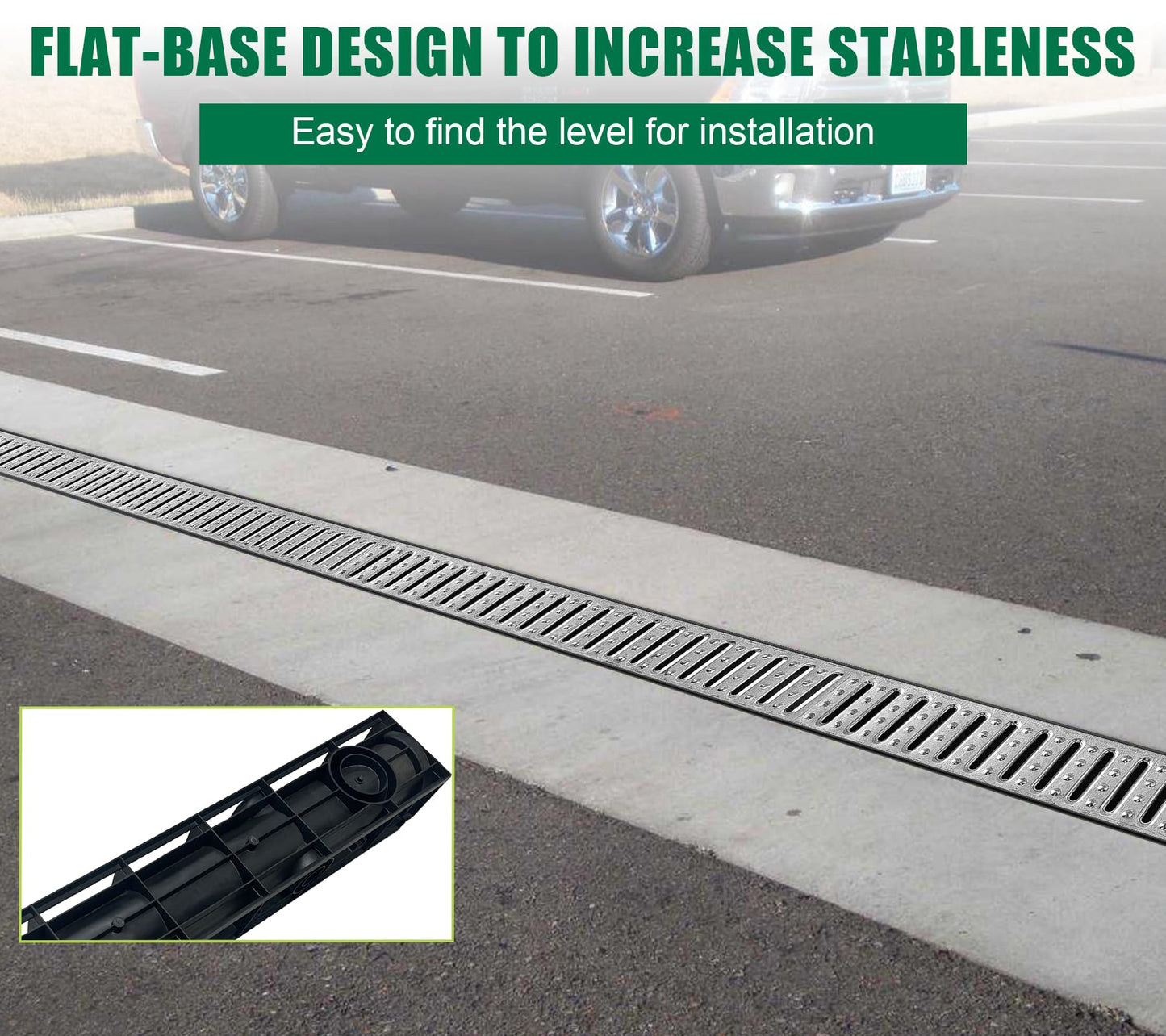Natotela Channel Drain with Galvanized Steel Grates-39.4Lx6.1Wx5.5H in. Deep Profile Trench Drain System for Driveway,3 Pack Total Length 118.1in,Heavy Duty Drainage System for Garage,Parking Lot