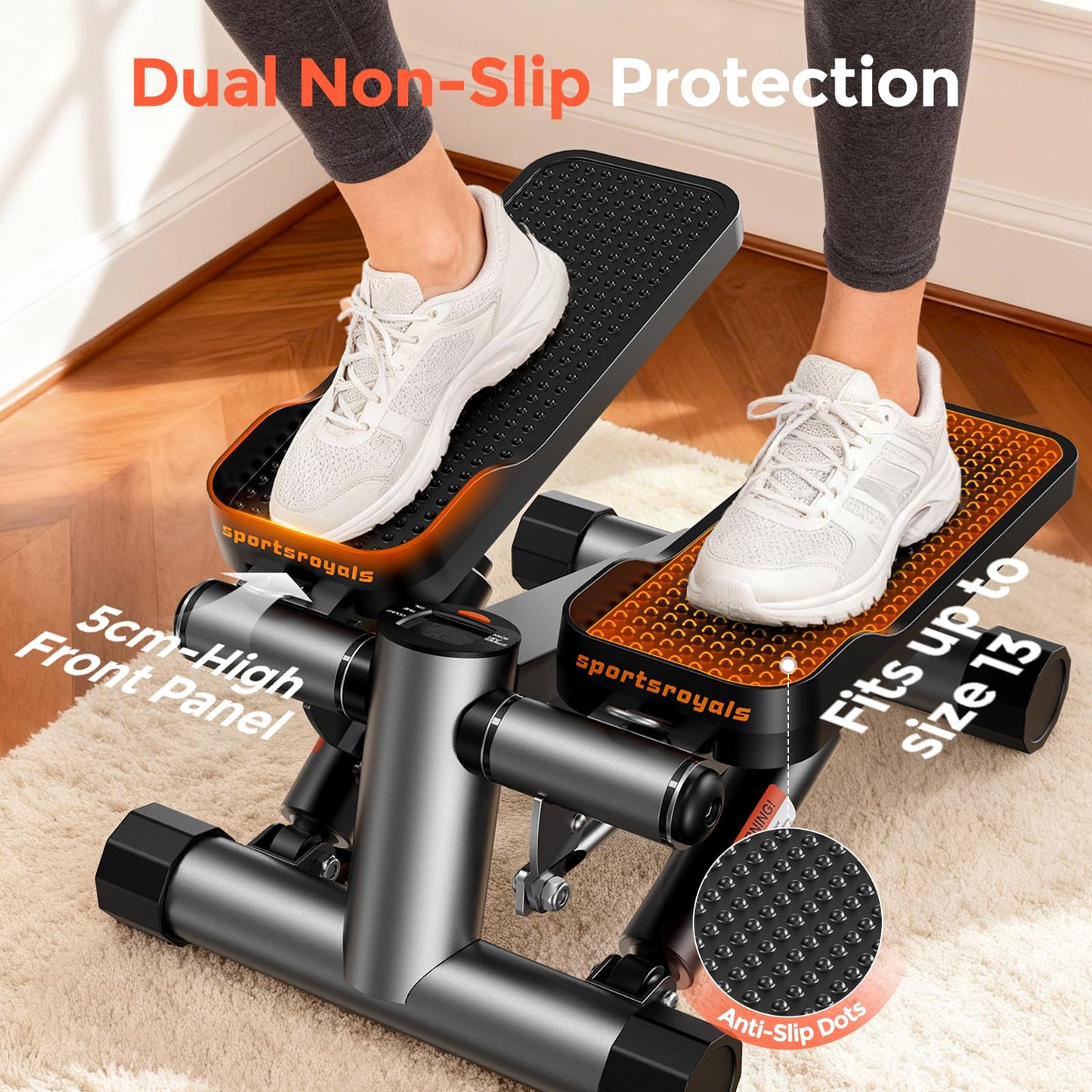 SPORTSROYALS Twist Stepper/Mini Stepper,Steppers for Exercise at Home,Stair Stepper with Resistance Bands for Full Body Workout, 660lbs Weight Capacity