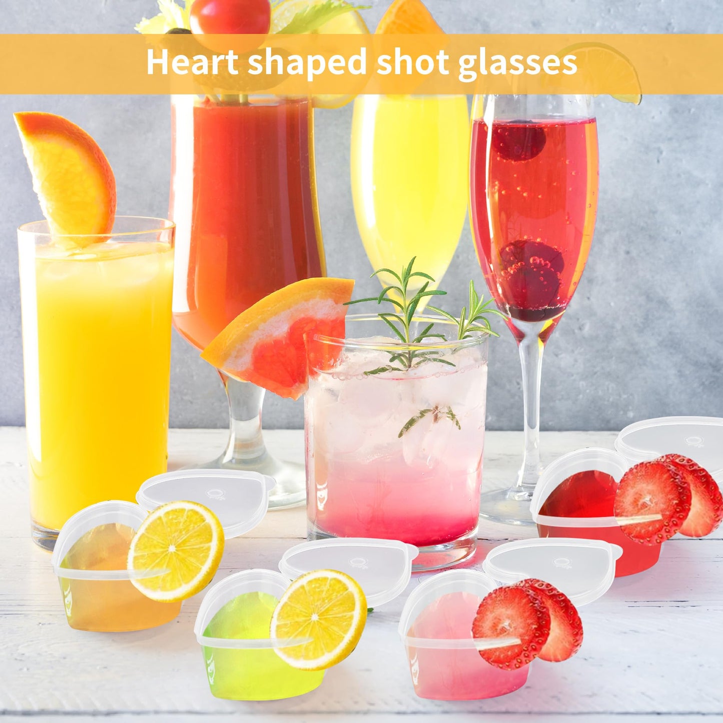 Axigundaone 100 Pcs 1.5 oz Heart Shaped Jello Shot Cups, Plastic Heart Shaped Condiment Containers, Hearts Portion Cups for Sauce Souffle(Clear)