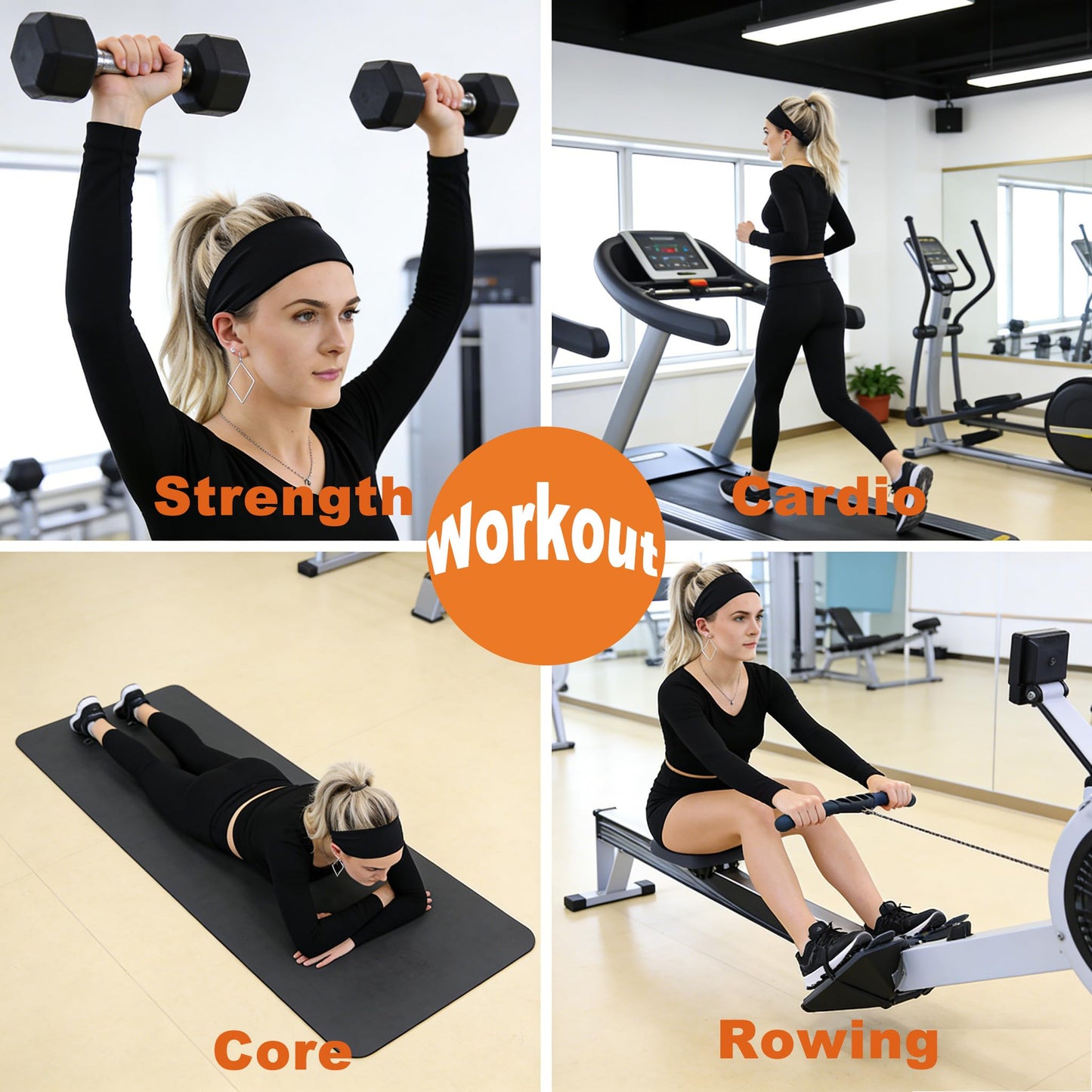 Calbeing Headbands for Women, 5 Pack Black Sweat-Absorbing Sport Sweatbands, Soft Elastic Yoga Hairbands, Comfortable Hair Bands for Fitness Workout Travel Exercise