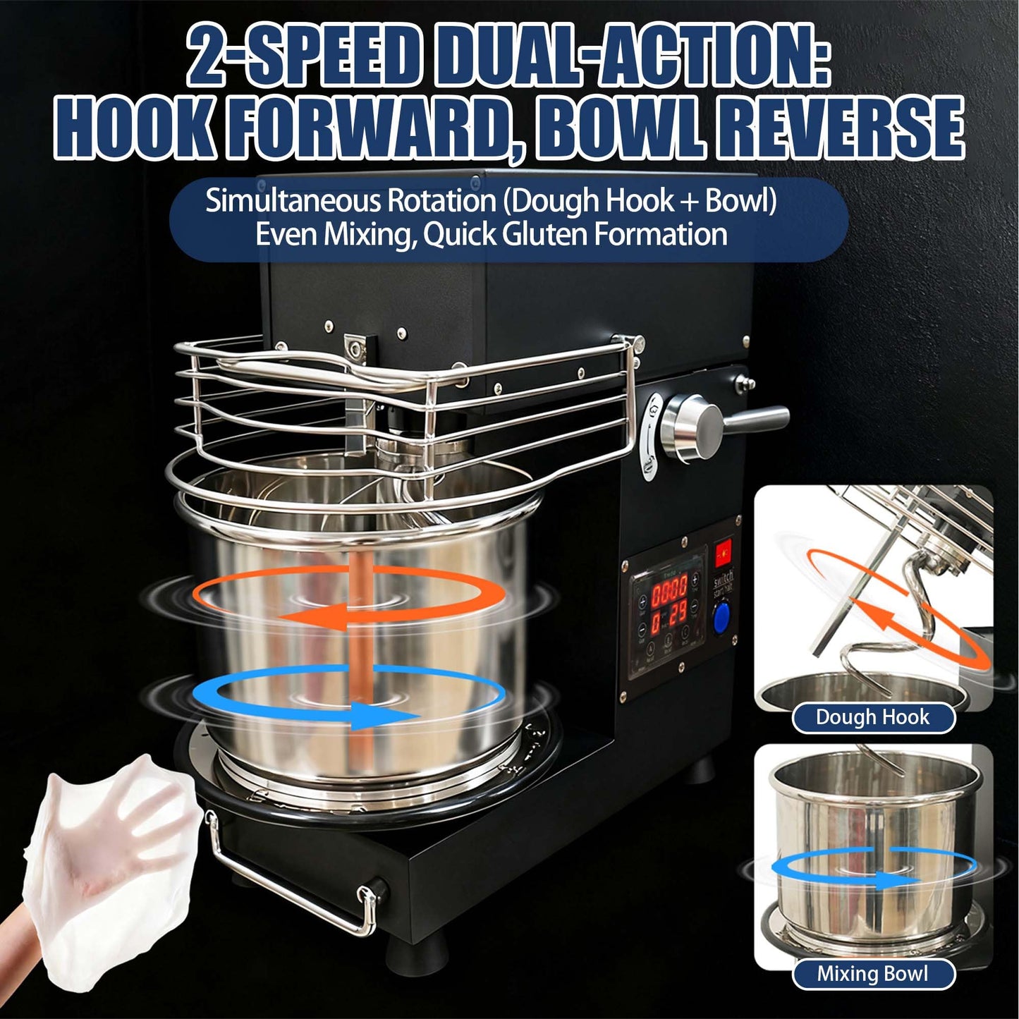 USAJZM 5.2-Quart Commercial Dough Maker, Electric Kitchen Stand Mixer, Heavy-Duty Bread Kneader Machine with Stainless Steel Bowl, Beaters for Baking Pizza, Pasta and Food Mixing