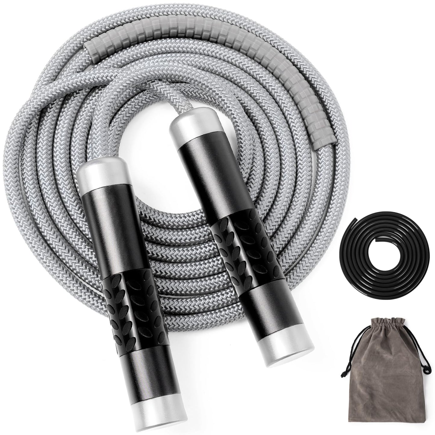 Mangodan 1LB Weighted Jump Ropes for fitness Women Men, Tangle-Free Ball Bearing Rapid Speed Skipping Jump Rope with Adjustable 9mm Cotton & PVC Cord, Aluminum Handles for MMA, Boxing, CrossFit, Weight-loss Workouts，Black