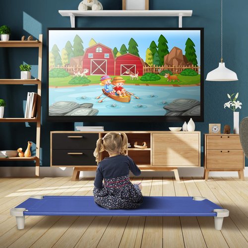 Acrimet Nap Cot for Kids, Portable Toddler Child Bed, Stackable, 52" L (Stainless Steel Tubes) (Blue Breathable Mesh Fabric - Gray Feet) (1 Pack)