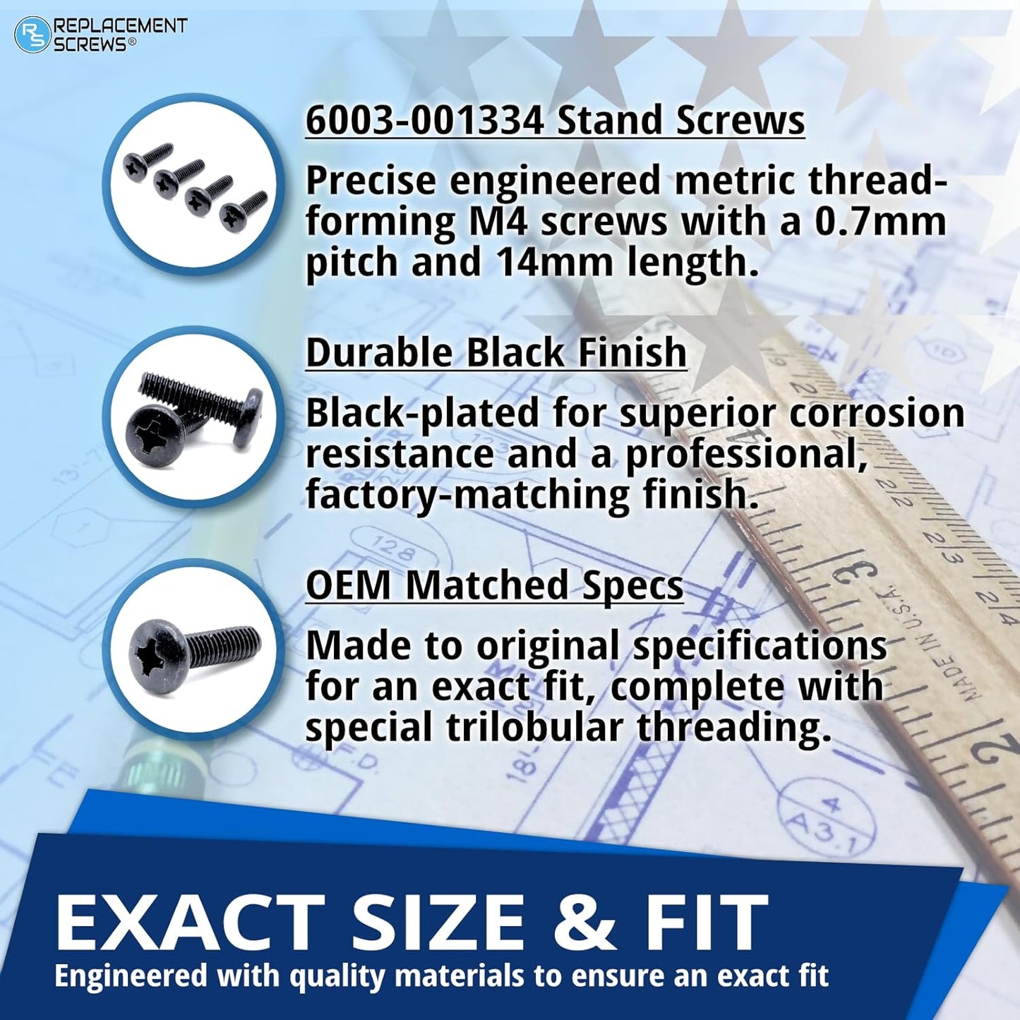 ReplacementScrews 6003-001334 (M4XL14) Set 4 TV Stand Screws Compatible with Samsung