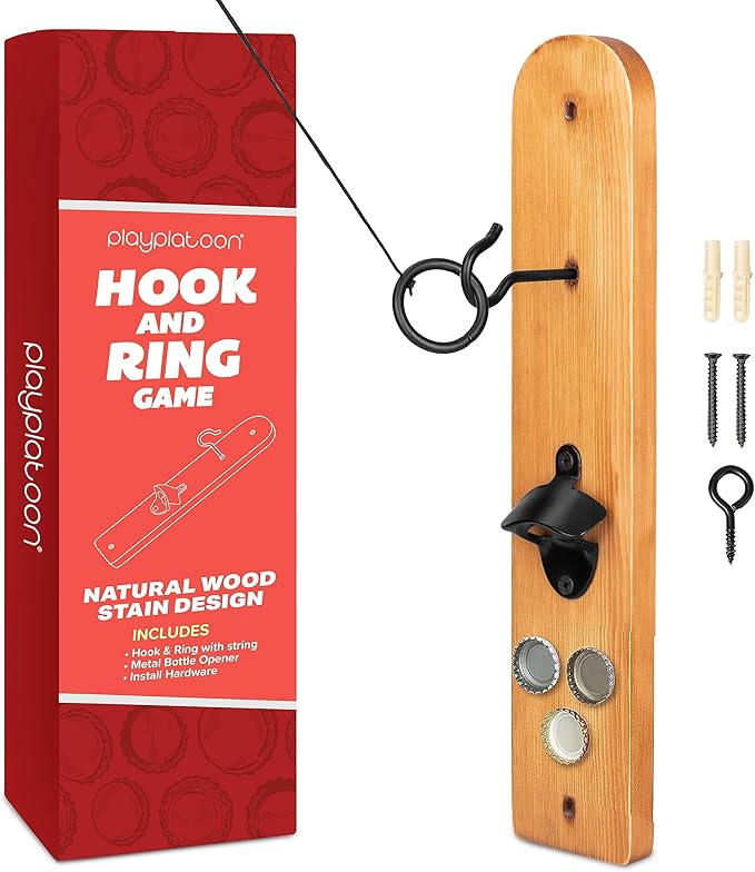 Play Platoon Hook and Ring Toss Bar Game for Adults - Wood Toss Ring Game for Adults - Perfect Home, Basements, & Bar Gifts