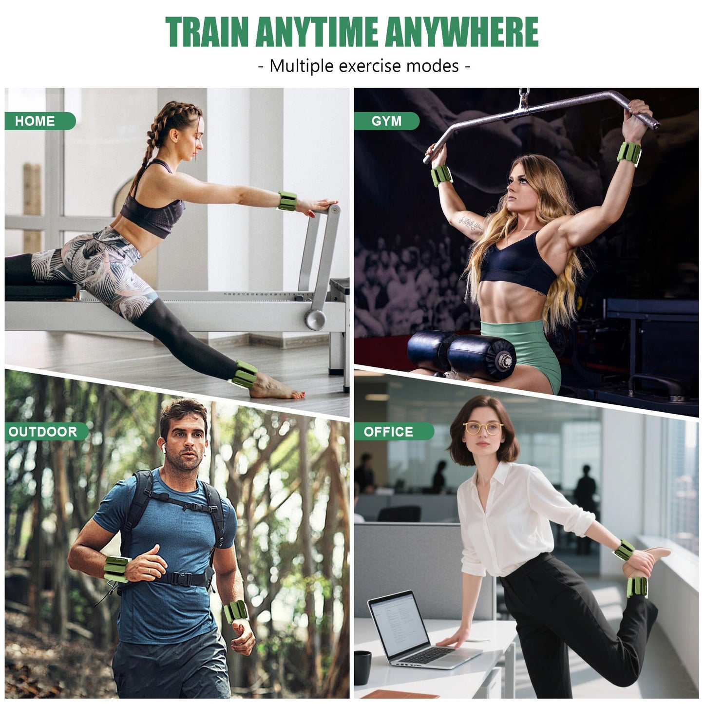 INDEPANDIA Wrist & Ankle Weights for Women and Men, 2lbs Pair Adjustable Silicone Weighted Bangles for Arm & Leg Workouts, Perfect for Pilates, Yoga, Walking & Home Fitness Training, Gradient Green