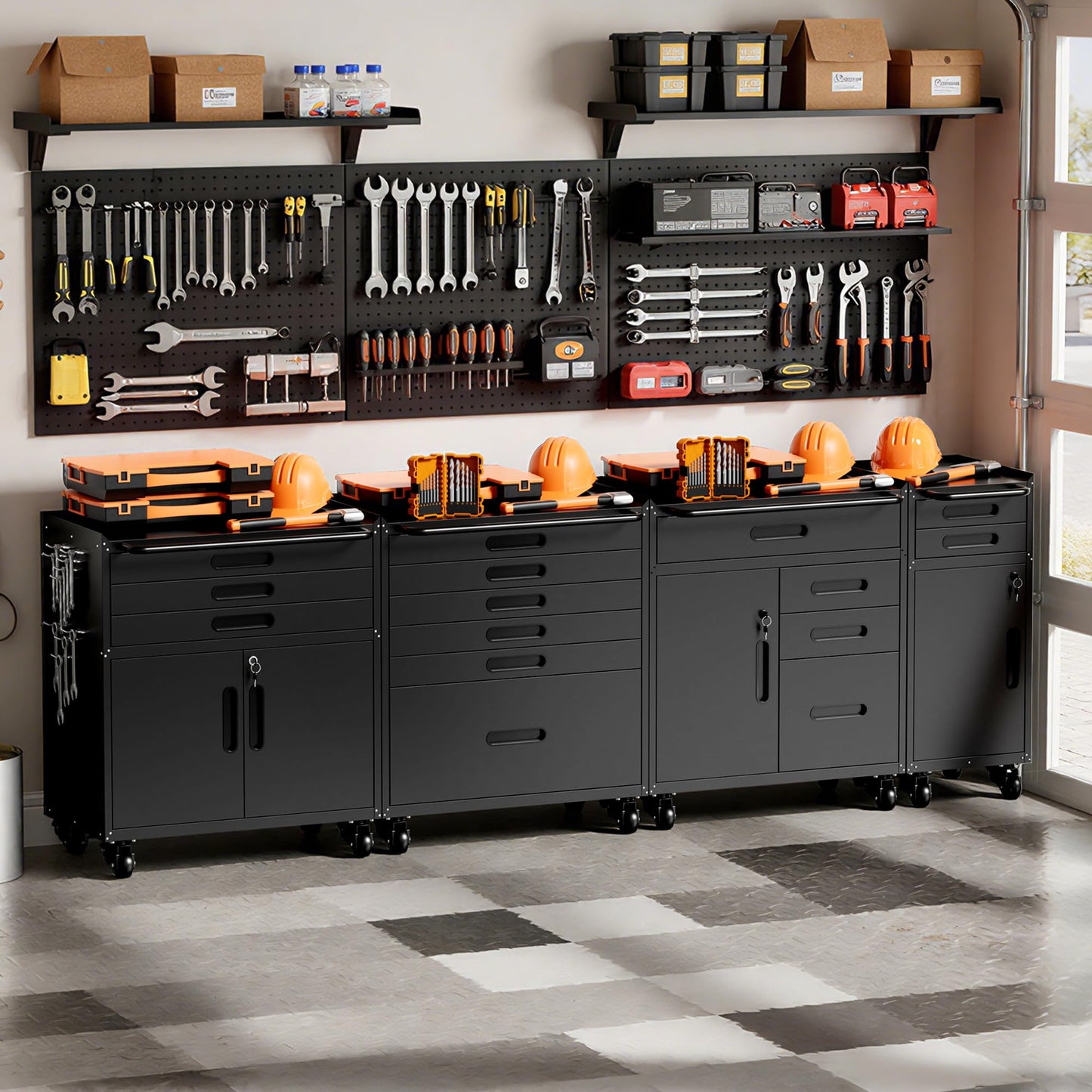 VIYET Garage Storage Cabinet,6 Drawer Metal Rolling Tool Cabinet with 2 Pegboard and 10 Hook,Heavy Duty Mechanics Tool Chest Storage for Workshop, Basement,Warehouse,Include Workbench Liner,Black