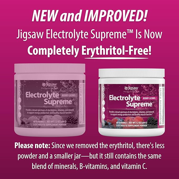 Jigsaw Health Electrolyte Supreme | Broad Spectrum of Electrolytes + Trace Minerals | Berry-Licious Flavor | 60 Servings (Jar)
