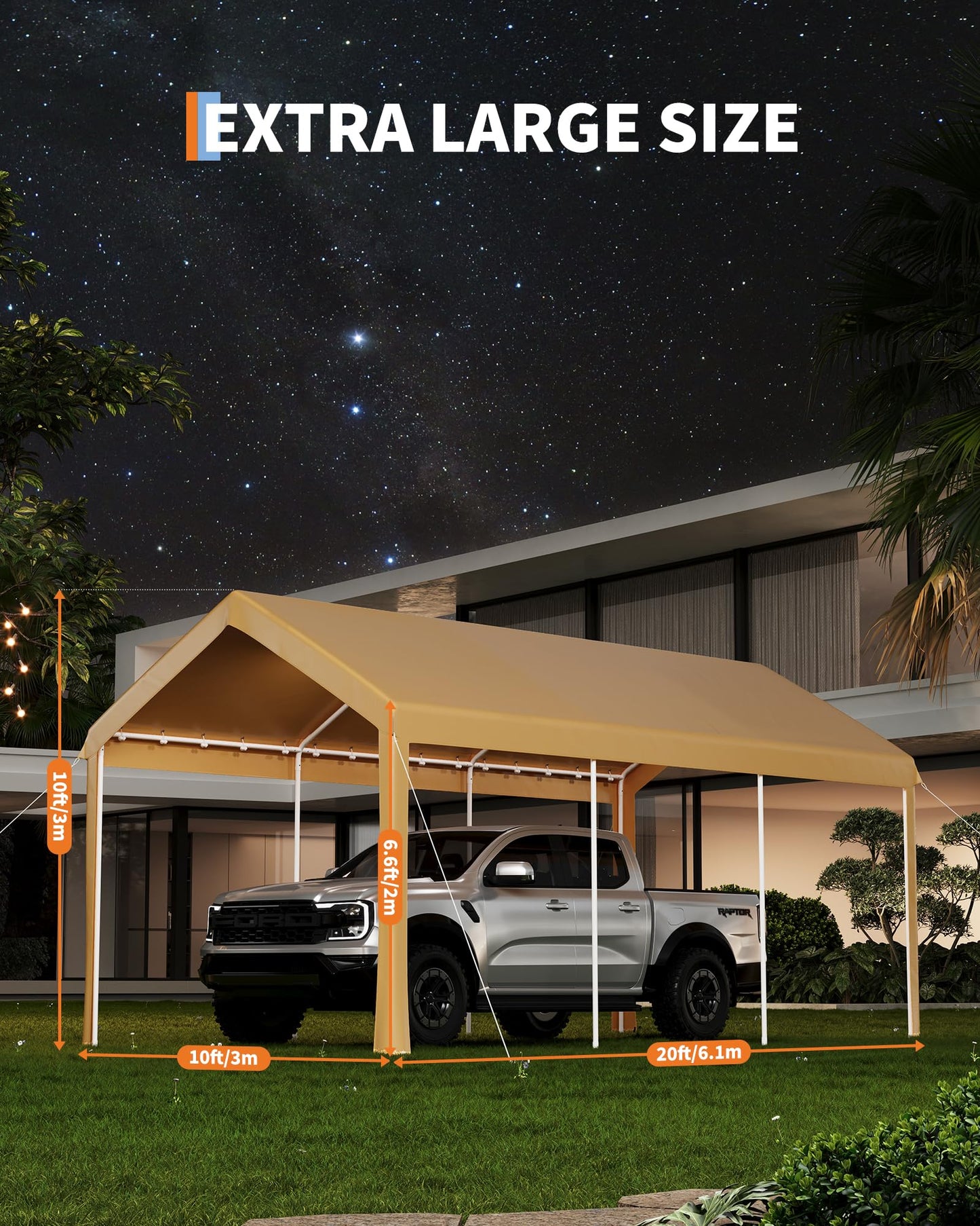 10x20 ft Heavy Duty Carport with Galvanized Steel Frame, Outdoor Car Canopy with 3-Layer UV-Resistant & Water-Resistant PE Cover, Portable Garage for SUV Truck Boat Outdoor Party, Khaki