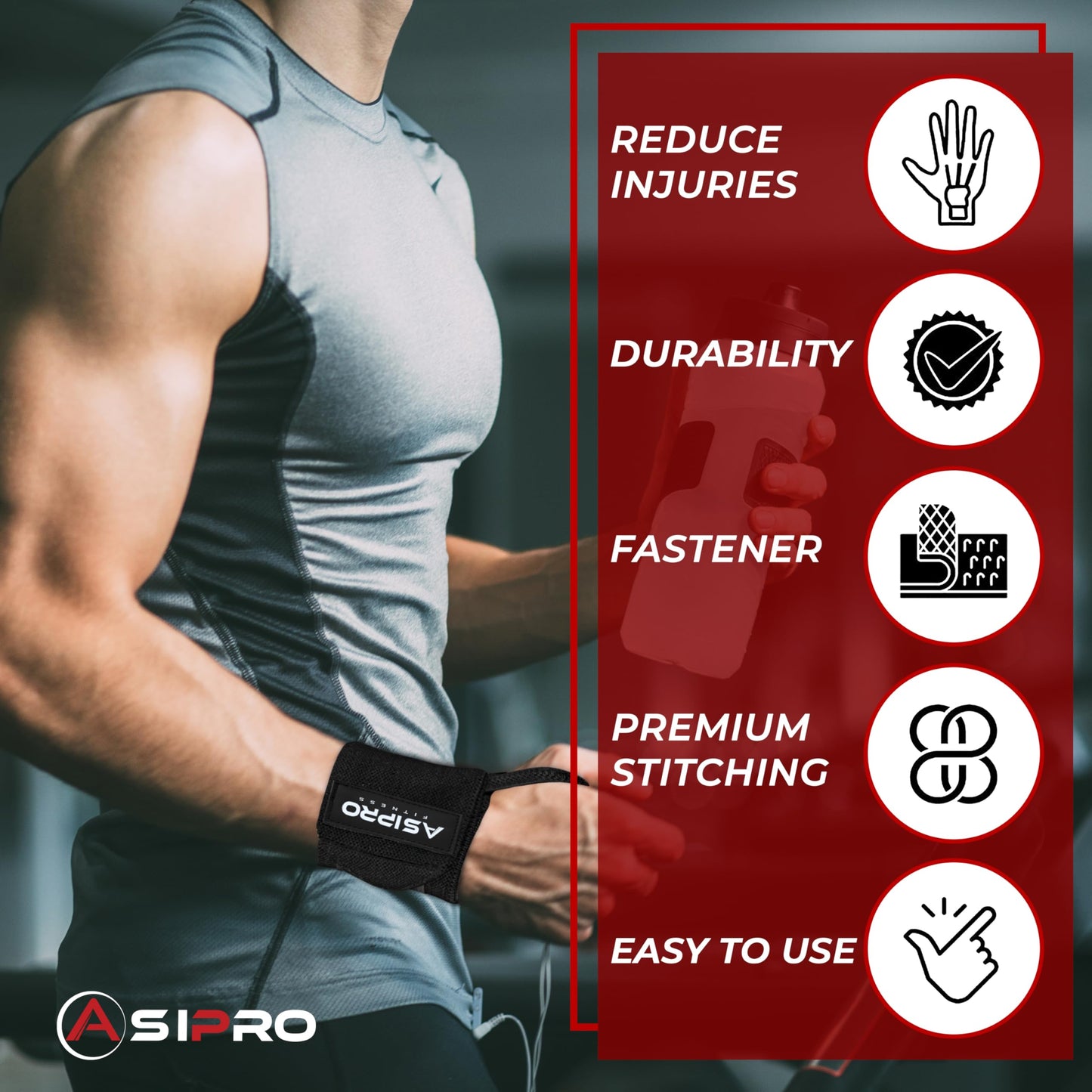 ASIPRO Wrist Straps for Weightlifting Men & Women Wrist Wraps for Weightlifting Muñequeras para Gym Weight Lifting Wrist Wraps for Bench Press Gym Wrist Straps Gym Wrist Support for Working Out