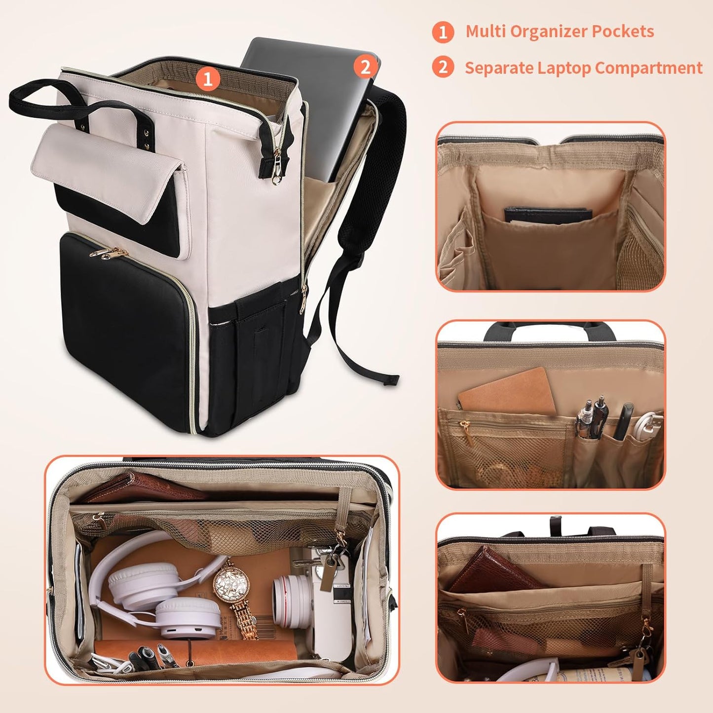 Backpack 15.6 Inch Backpack Backpack BERTASCHE Lunch for Women, Laptop with Insulated Cooler Lunch box, Work