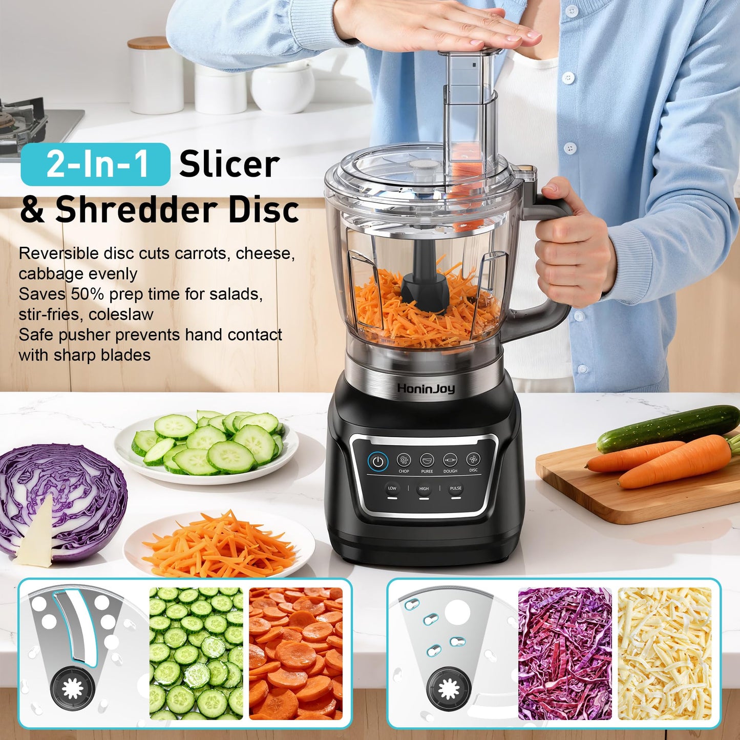 HoninJoy All-in-One Blender & Food Processor, 10-in-1 Professional Blender for Smoothies, Ice Crushing, Dough Making, Chopping, Grinding, Slicing & Shredding, Dishwasher Safe for Kitchen & Home Use