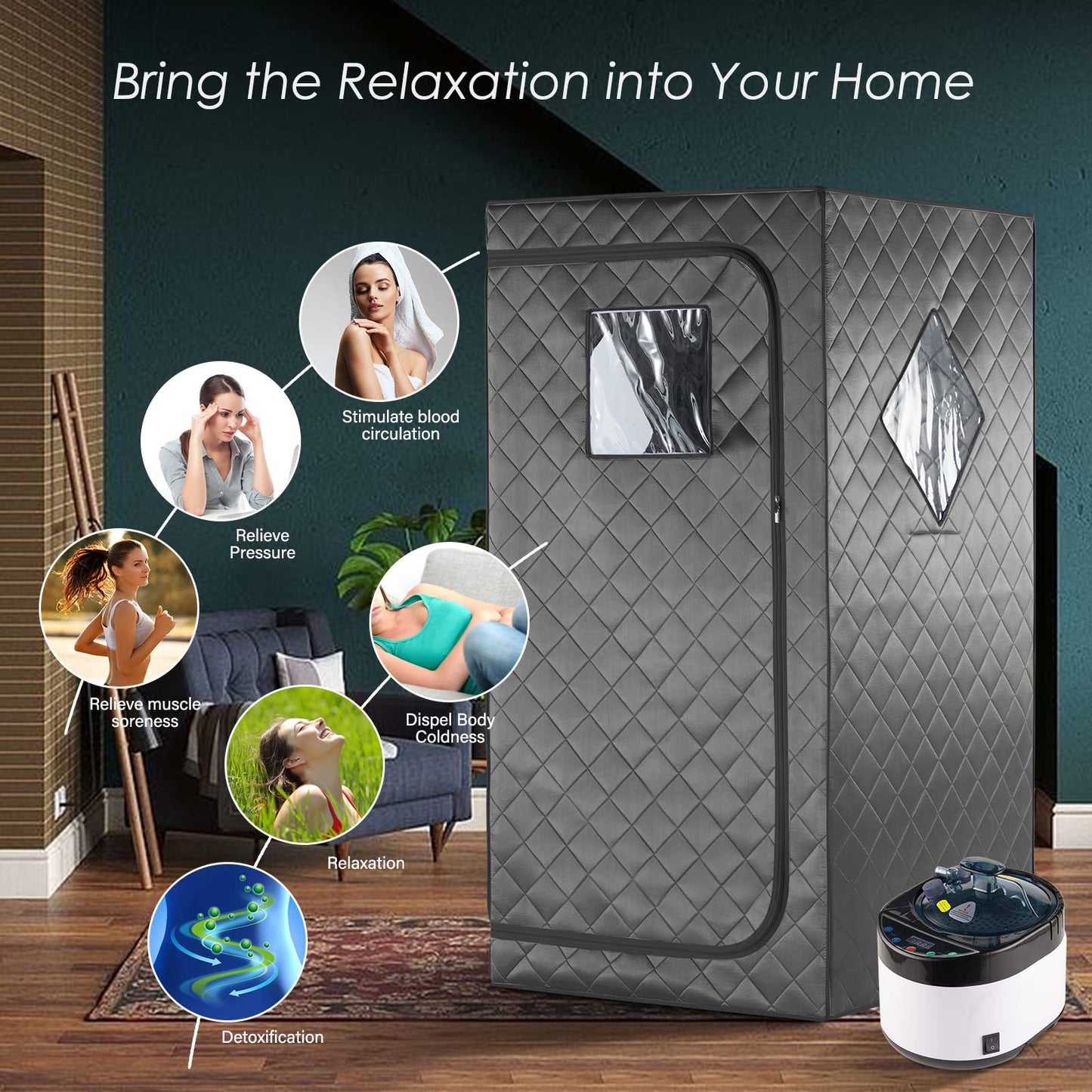 iDOTODO Full Size Home Sauna, Portable Steam Sauna for Home Spa, One Person Foldable Lightweight, Full Body Sauna Tent for Relaxation, 1500W & 4L Steamer Generator, Remote Control, Foldable Chair