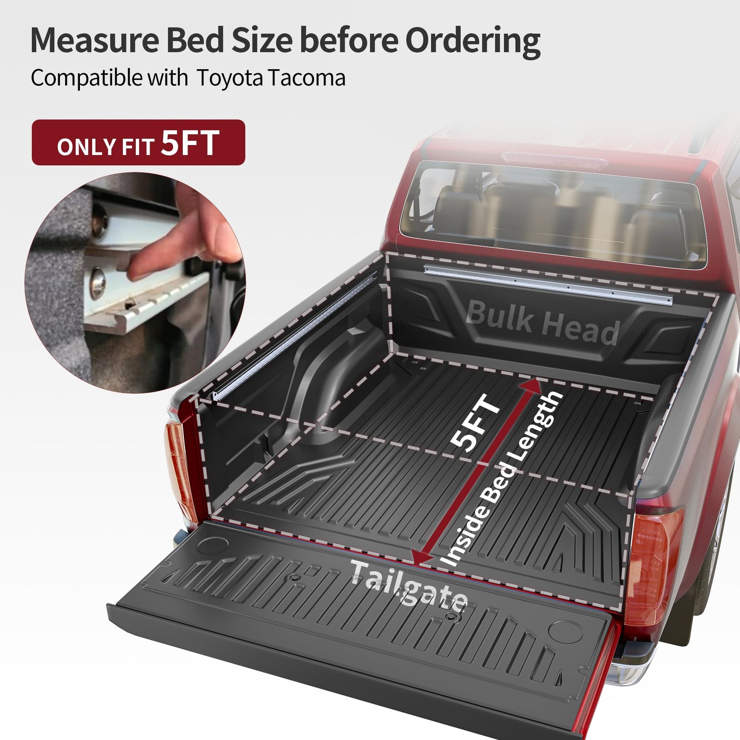 OEDRO Soft Roll Up Truck Bed Tonneau Cover Compatible with Toyota Tacoma 2024 2025 2026 (Excl. Trail) 5 Ft Bed with Track Rail System