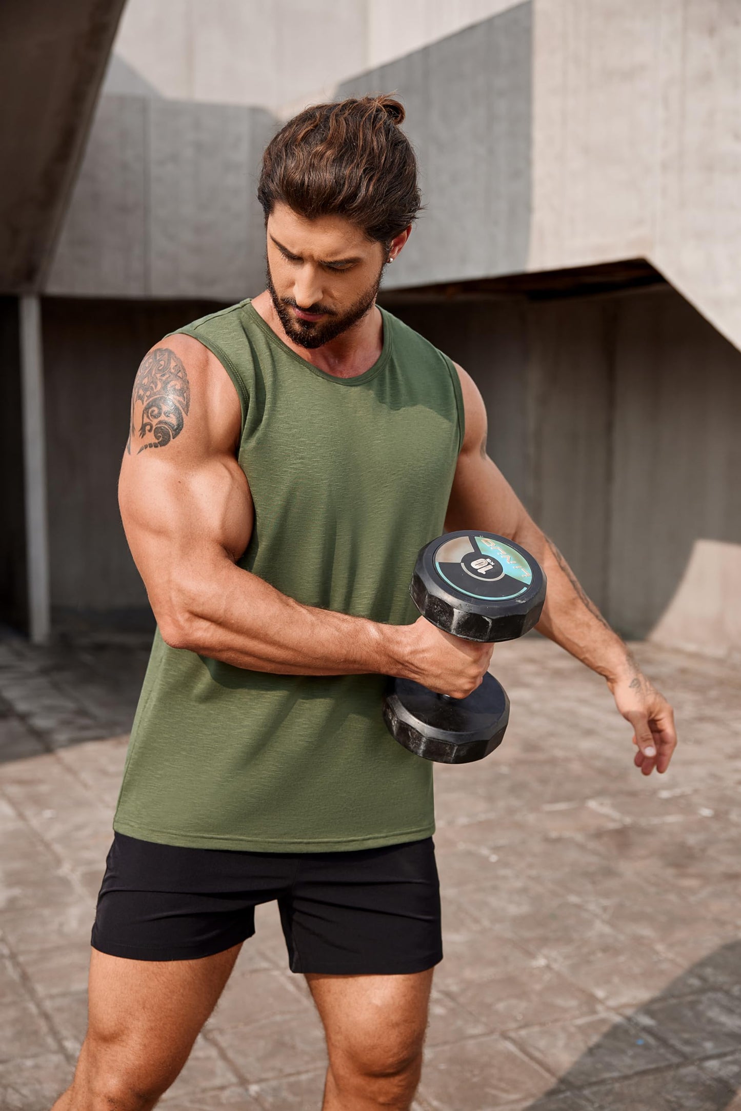 COOFANDY Boxing Shirts for Men Trainning 2 Pack Gym Tank Tops Sleeveless Workout T Shirts, Large BlackArmy Green