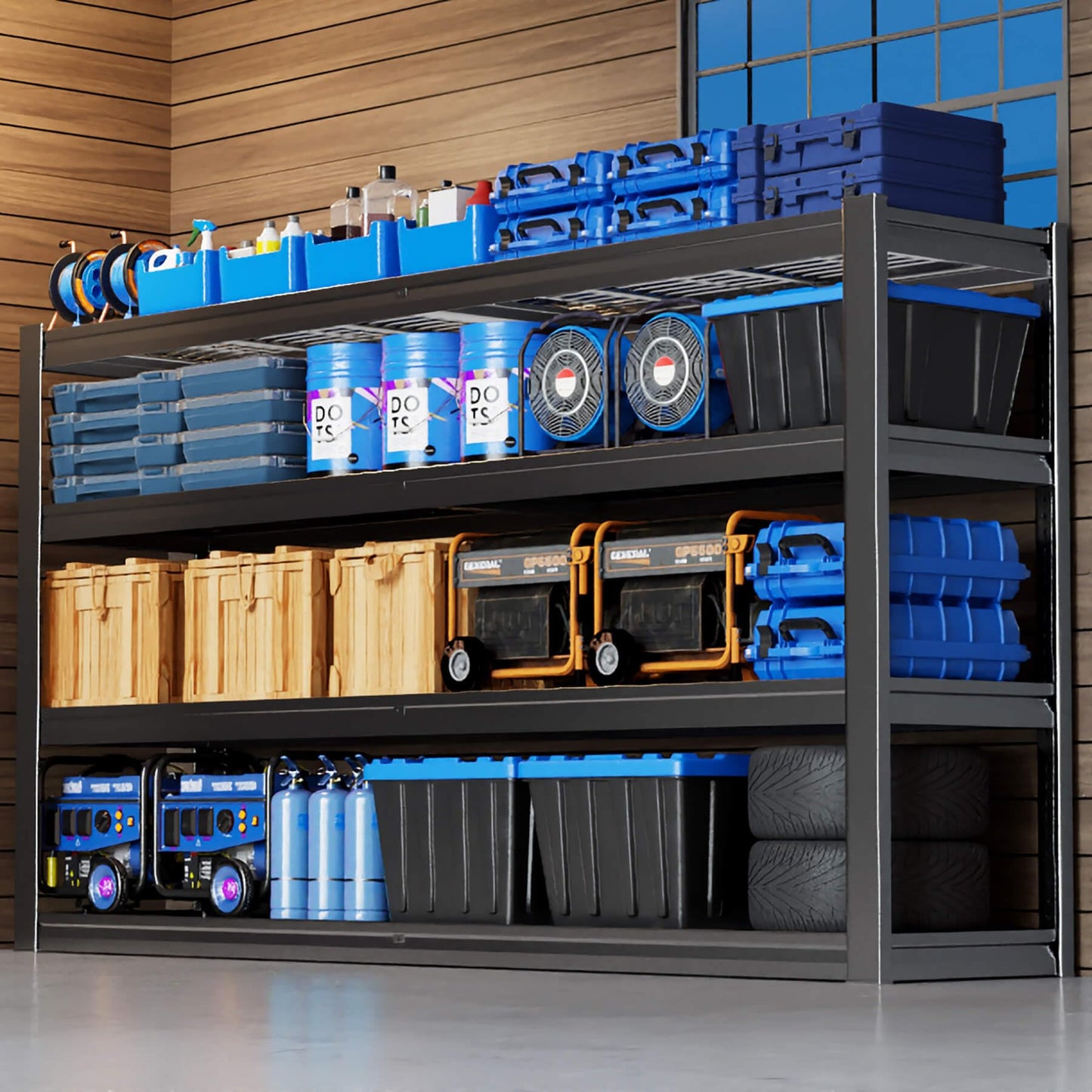 PMKES 67" W Garage Shelving Heavy Duty, 4 Tier Garage Shelves, 68" H Adjustable Storage Shelving Unit, Commercial Metal Shelves for Warehouse, Basement, Shop, 67" W x 20" D x 68" H