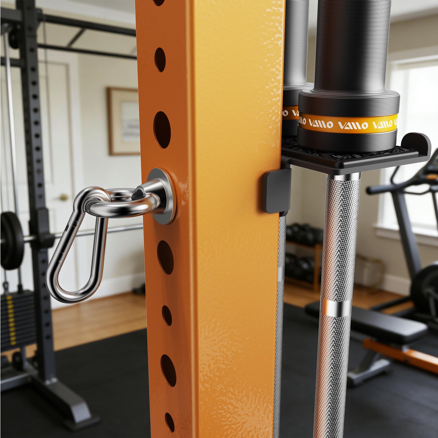 VAIIO 2-in-1 Double Olympic Barbell Holder and Resistance Band Anchor for 2x2 Power Racks, Fits 5/8"-1" Holes, Heavy Duty Steel Bar Storage Hanger with Protective Padding