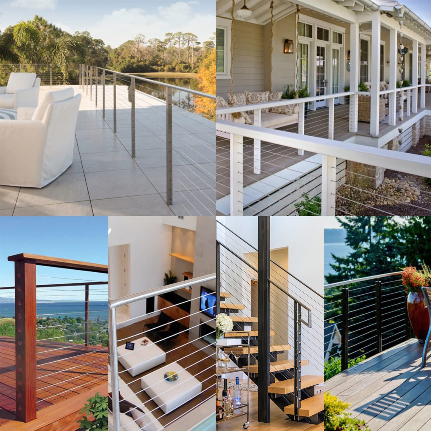1000FT 1/8 T316 Stainless Steel Cable for Deck Railing, 7x7 Aircraft Wire Rope, Premium Balustrade Kit with Cutter, DIY Stair & Porch Cable System