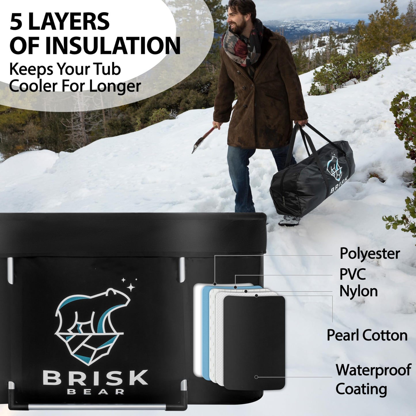 XL Oval Ice Bath Tub for Athletes with Cover by Brisk Bear - Extra Large Cold Plunge Tub for Recovery - Ice Tub with Digital Timer, Thermometer & Reusable Ice Molds - Cold Plunge to Soothe Muscles