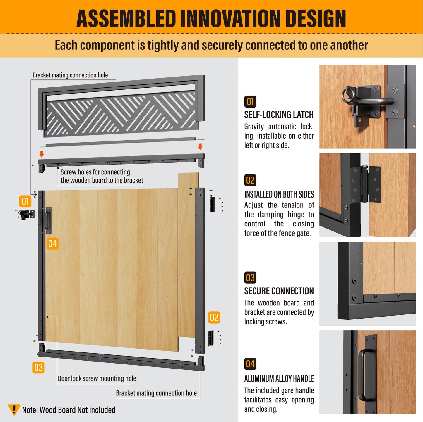 Bitals 4x5FT Fence Gate Frame Kit 201 Stainless Steel Anti-Sag Heavy Duty Garden Gate Reinforcement Hardware, Left/Right Mount (No Panels Included)(46.78"W x 59.0"H)