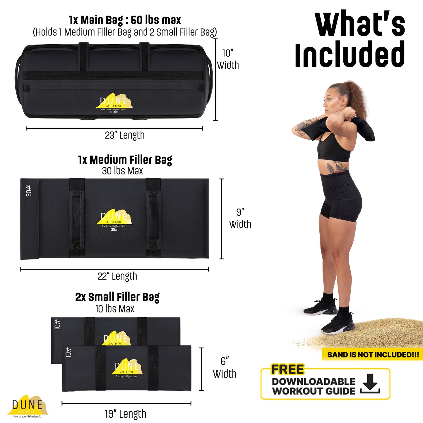 Sandbags for Working Out (Unfilled) - Enhance Your Fitness with Our Workout Sandbag, Versatile & Durable Sand Bags for Weight Training | 10-50 lbs Sand Bag for Exercise – Dark Gray - Guide Included