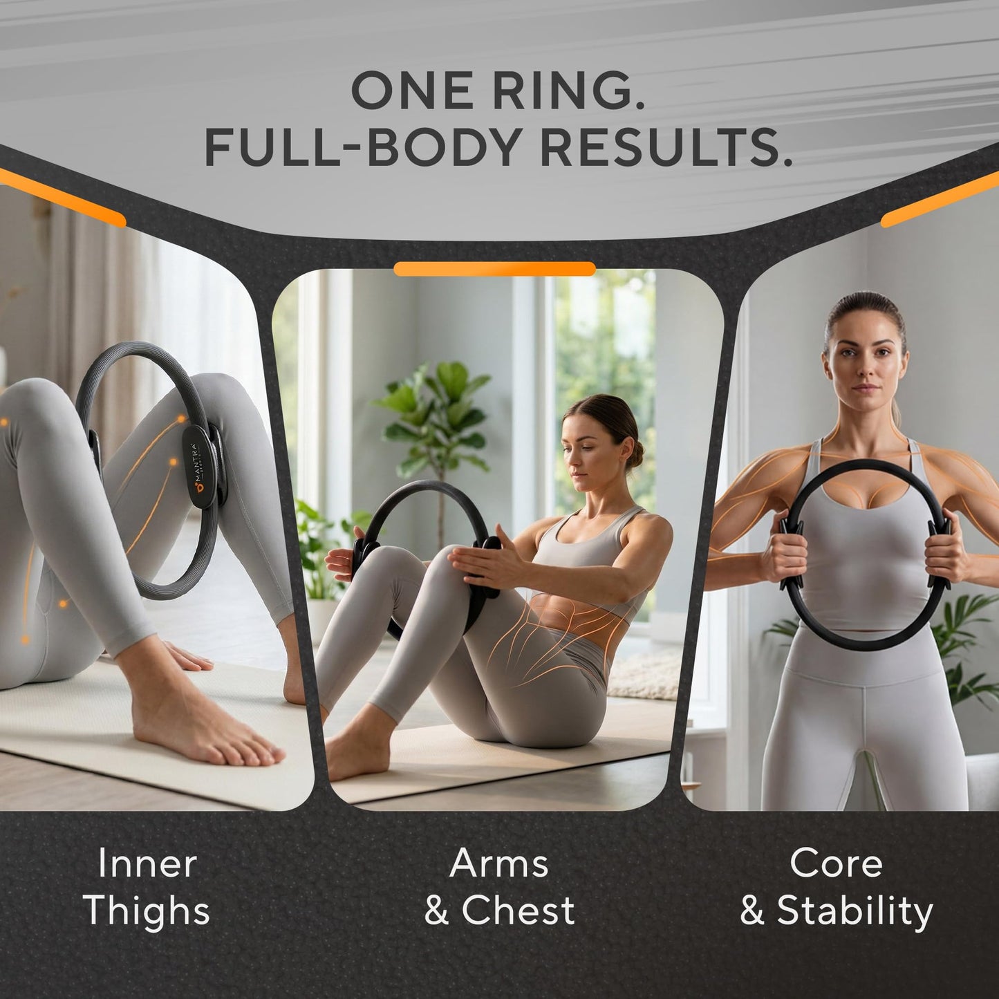 MANTRA SPORTS Pilates Ring - 13 Inch Magic Circle Pilates Ring - Toning Inner Thigh Exerciser, At-Home Yoga Equipment for Home Workouts - Thigh Master for Women, Arms & Core Toning - Carbon Black