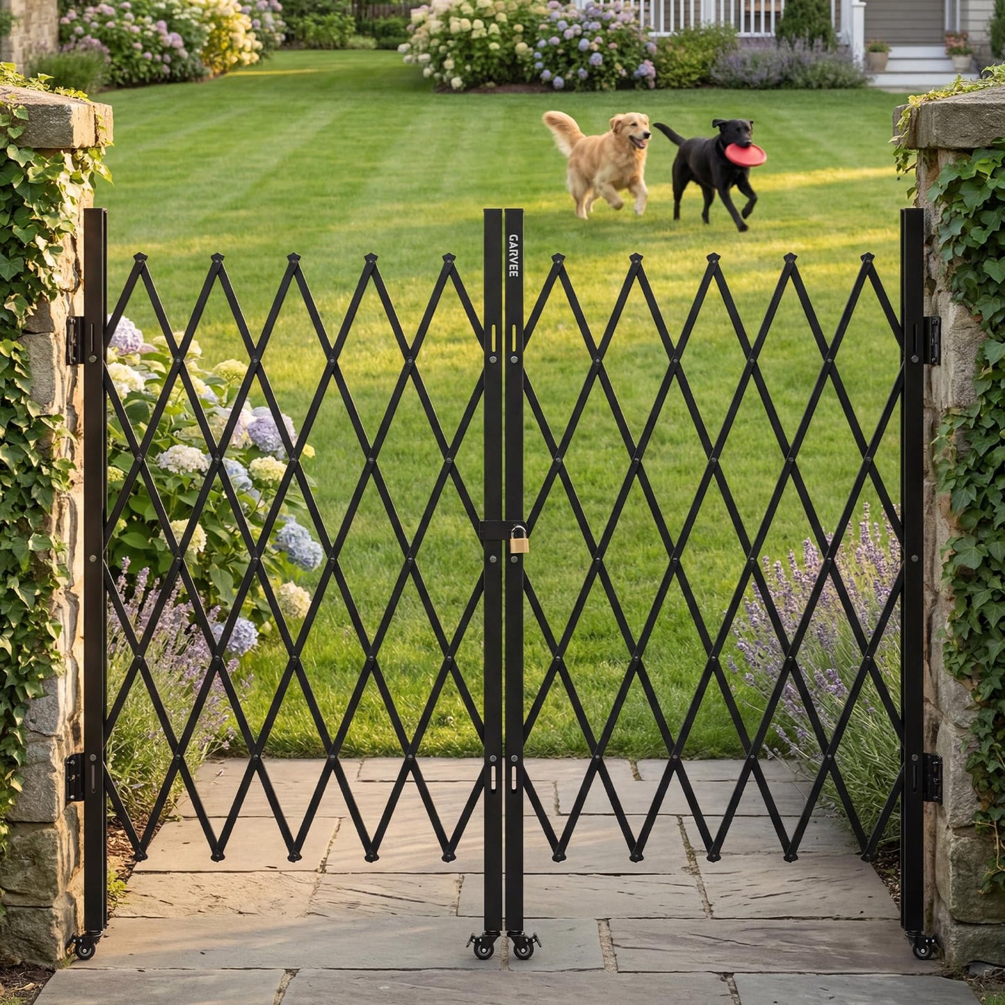 12.5FT Metal Expandable Mobile Barricade,Industrial Folding Security Gate Driveway Gate, Retractable Retractable Gate Outdoor,Folding Safety Barricade with Casters