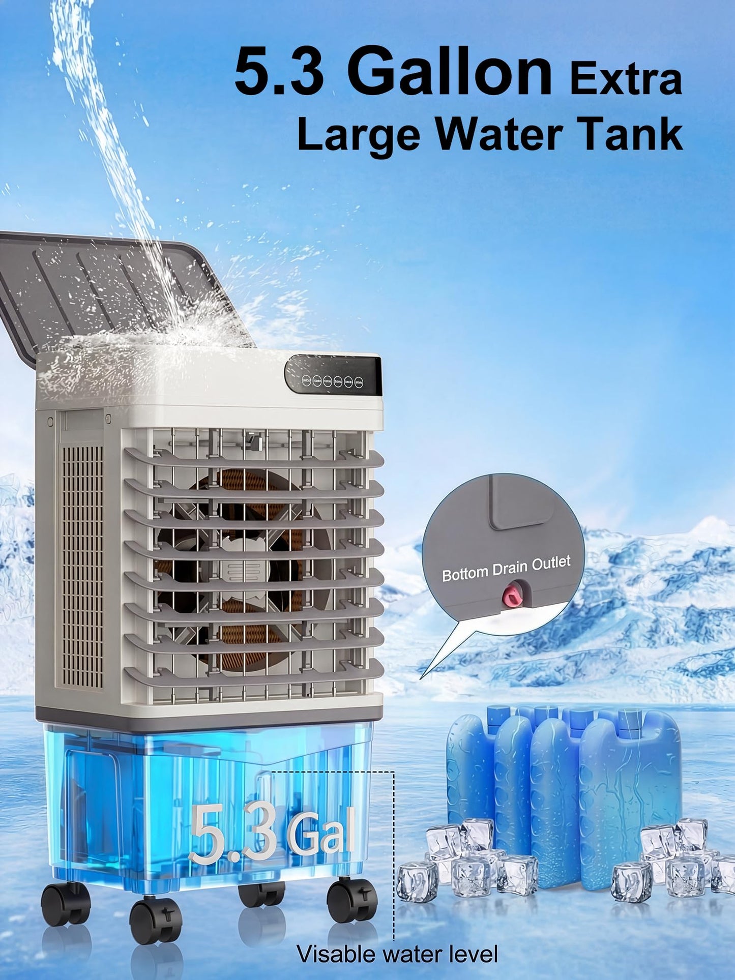 Uthfy Swamp Cooler, 30 Inch Evaporative Air Cooler with 5.3 Gal Large Water Tank, 1800 CFM, 120° Oscillation, 3 Modes & 3 Speeds, Remote, 12 H Timer, 4 Ice Packs, Portable Air Conditioner for Outdoor