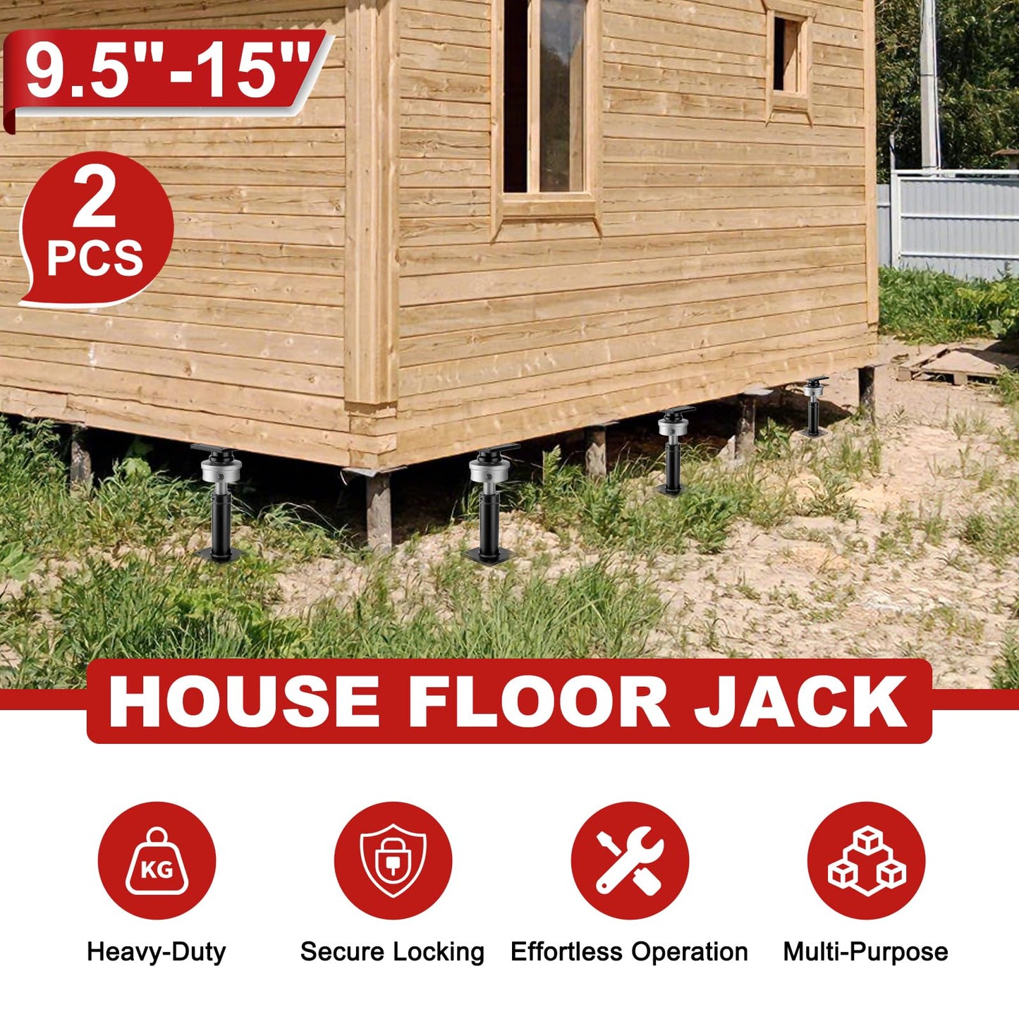TRUCFUSION Screw Jacks Post Home Leveling, 9.5-15" House Floor Jacks, Foundation Floor Jack for Crawl Space, 22,046 lbs Load Capacity, 2 PCS Black