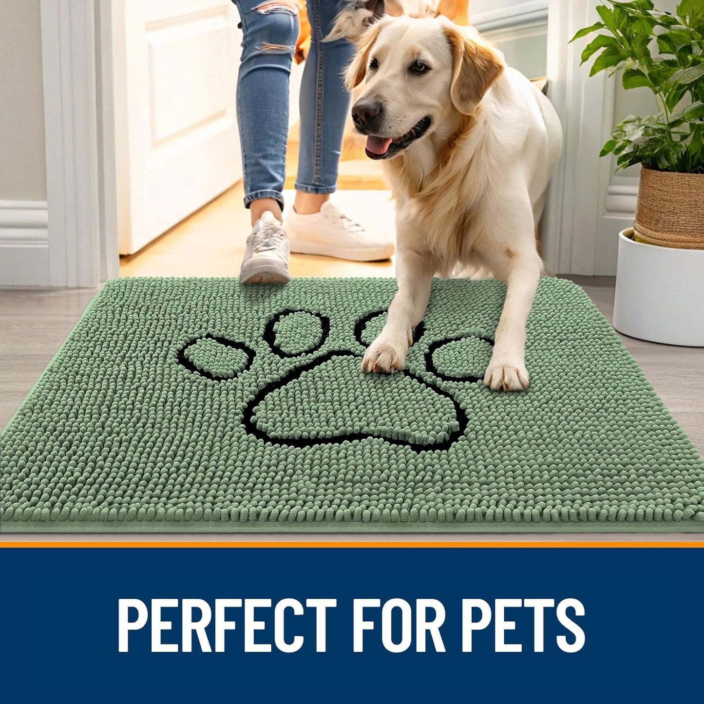 OLANLY Dog Door Mat - Absorbent Non-Slip Mud Mat for Muddy Paws | 30x20 Inches, Olive Green