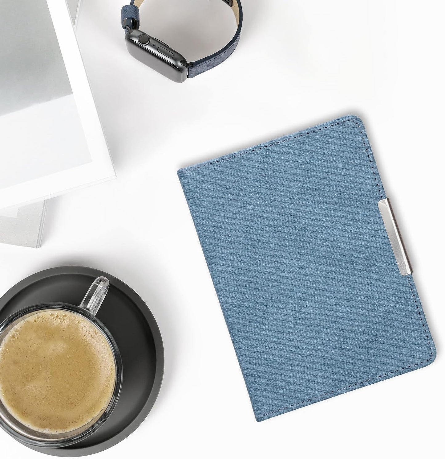 kwmobile 2E 4 Cover Compatible with Kobo Clara / Tolino Shine - Case for E-Reader - Denim Look Fabric Flip Case - Blue