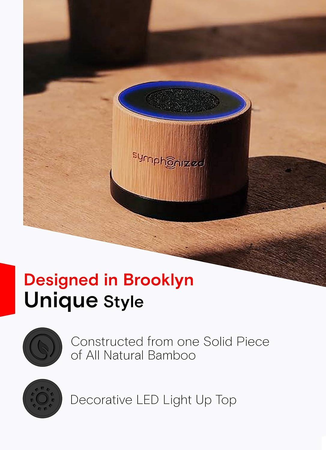 Symphonized Mp3 NXT Premium Genuine One Piece Solid Hand Carved Bamboo Wood Bluetooth Portable Speaker. Compatible