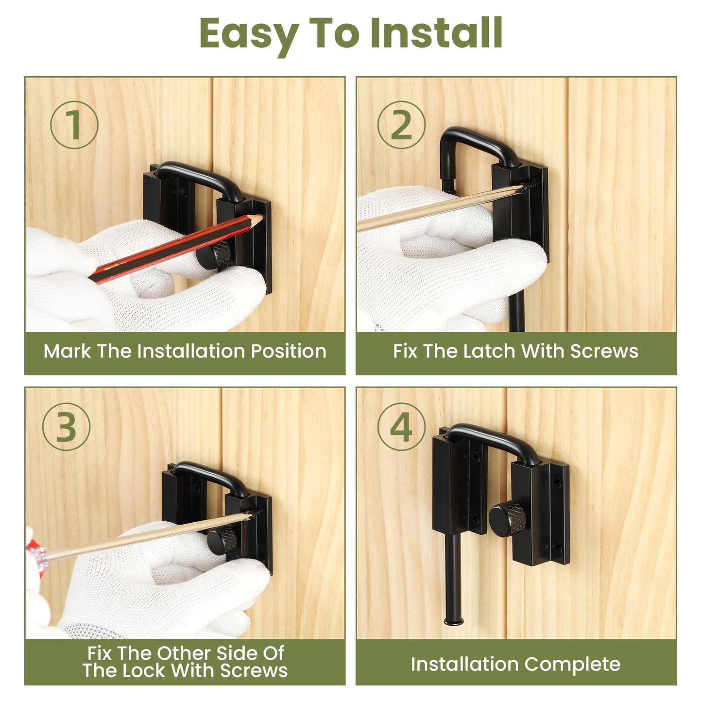 Alise 4 Inch U-Bolt Door Loop Lock, 90/180 Degree Heavy Duty Security Door Latch, Black Anti-Theft Privacy Bolt Lock, Door Hardware for Bedroom,Apartment, Interior Door, Barn Door, Fence Gate