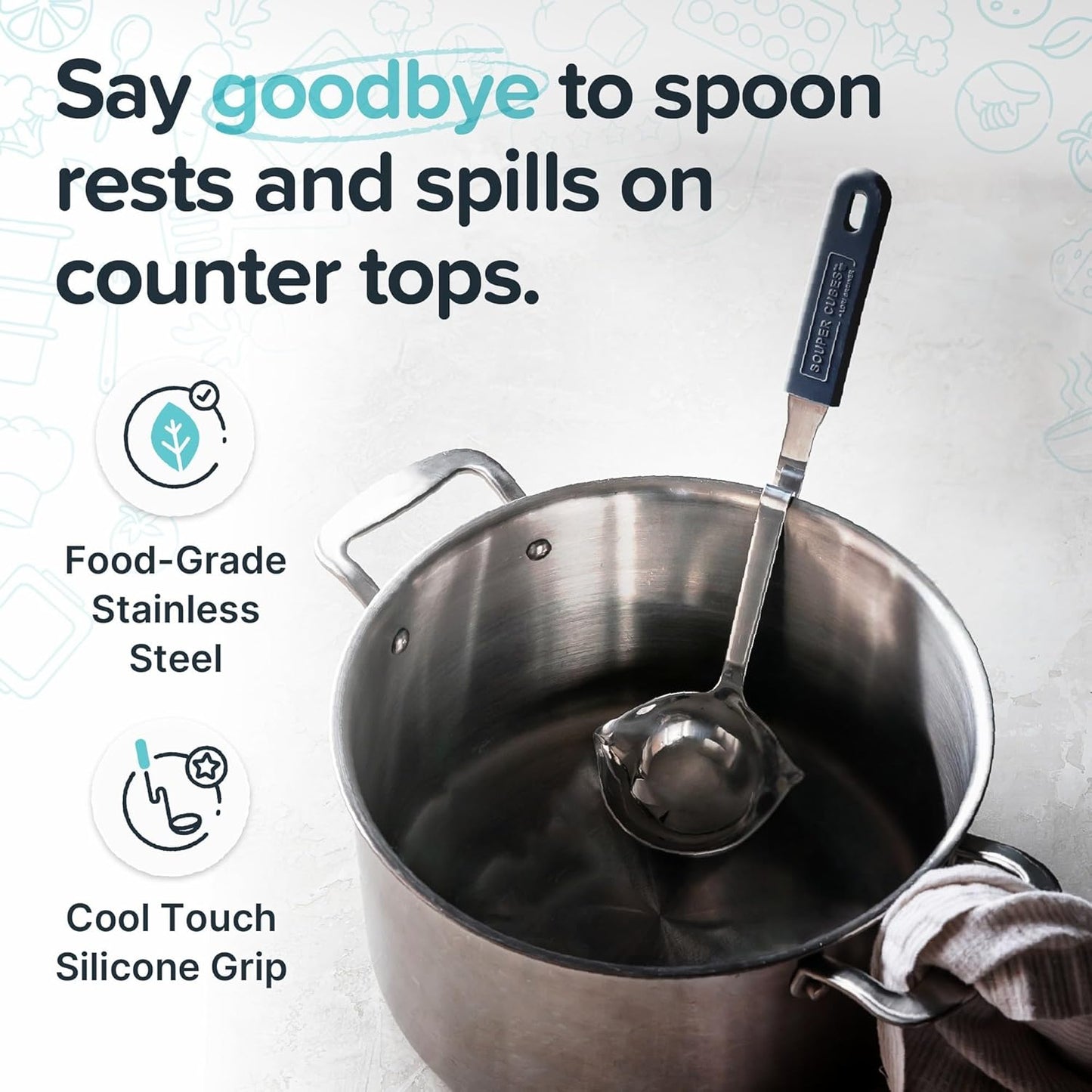 Souper Cubes | Lori Greiner No Mess Stainless Steel Soup Ladle - Silicone Handle, Charcoal Color