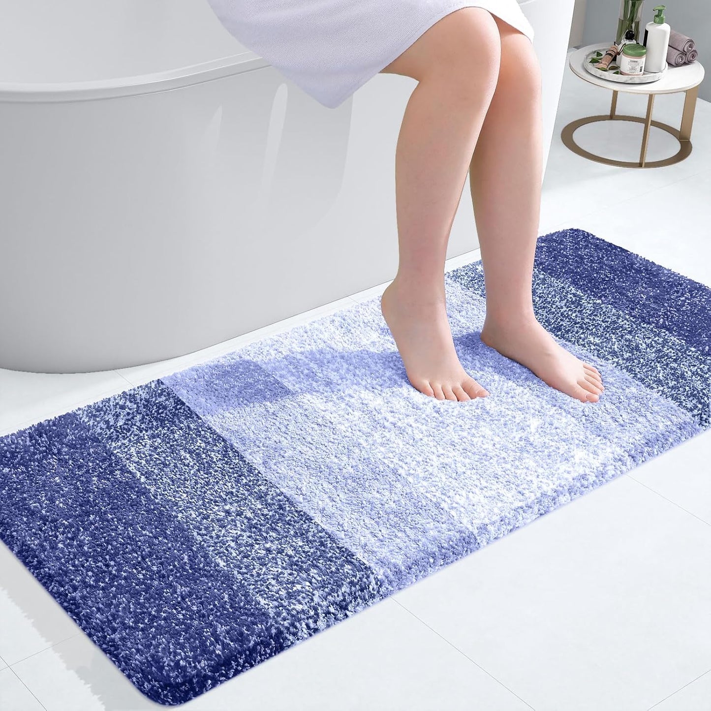 OLANLY Bathroom Runner Rug - Extra Soft Microfiber Mat with Rubber Backing | Quick Dry, Washable, 47x20, Blue-Violet